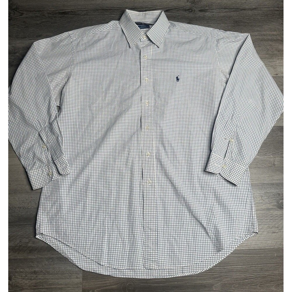 Ralph Lauren Shirt Mens Large Blue Check Blake Button Front Long Sleeve Casual